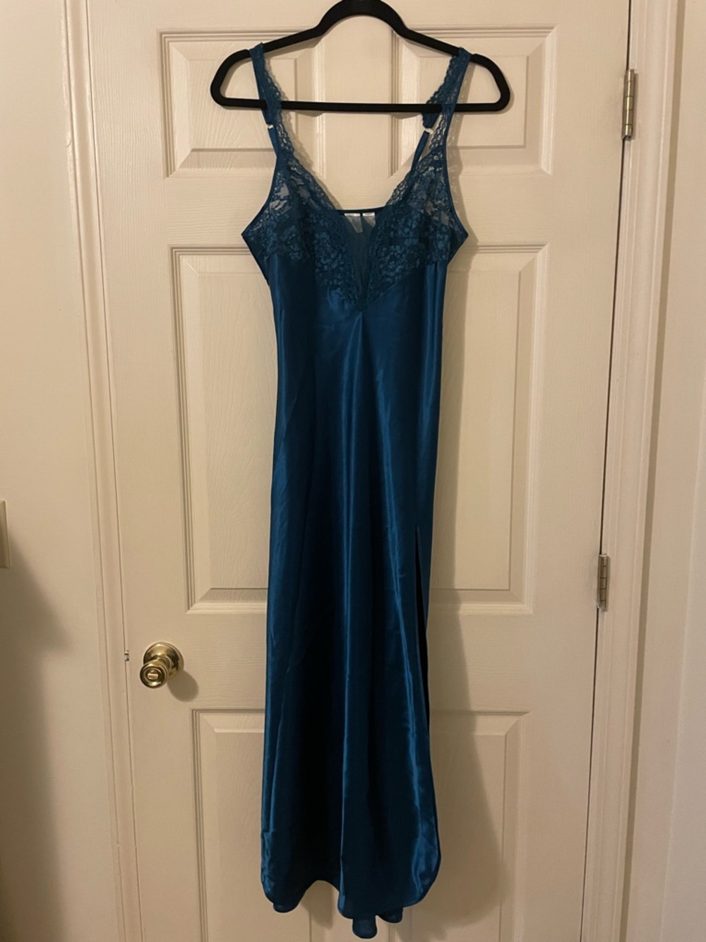 Victoria's Secret Gold Label Teal Lace-Trim Satin Slip Dress